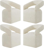 Upholstered Dining Chairs with Casters, Modern Barrel Side Armchair with Rollers for Dining Room, Bedroom, Kitchen, Reading Room, Cream Beige, Set of 4