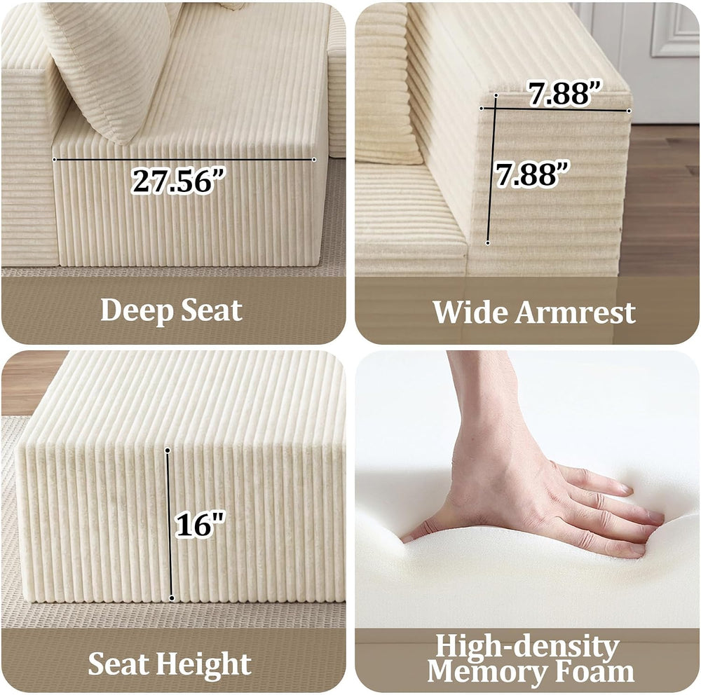 118" U-Shaped Modular Sectional Sofa Set,Soft Corduroy Cloud Couch with ...