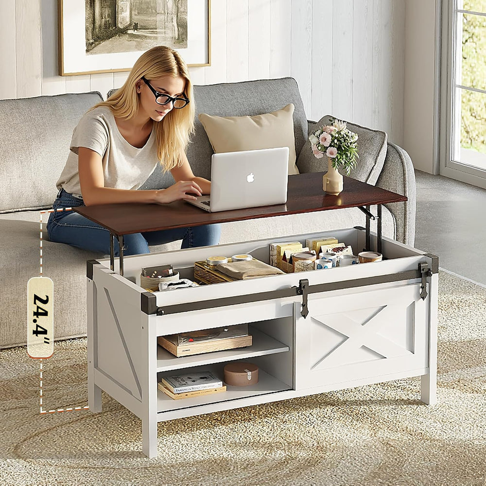 WLIVE Lift Top Coffee Table with Large Storage for Living Room 39.4", White