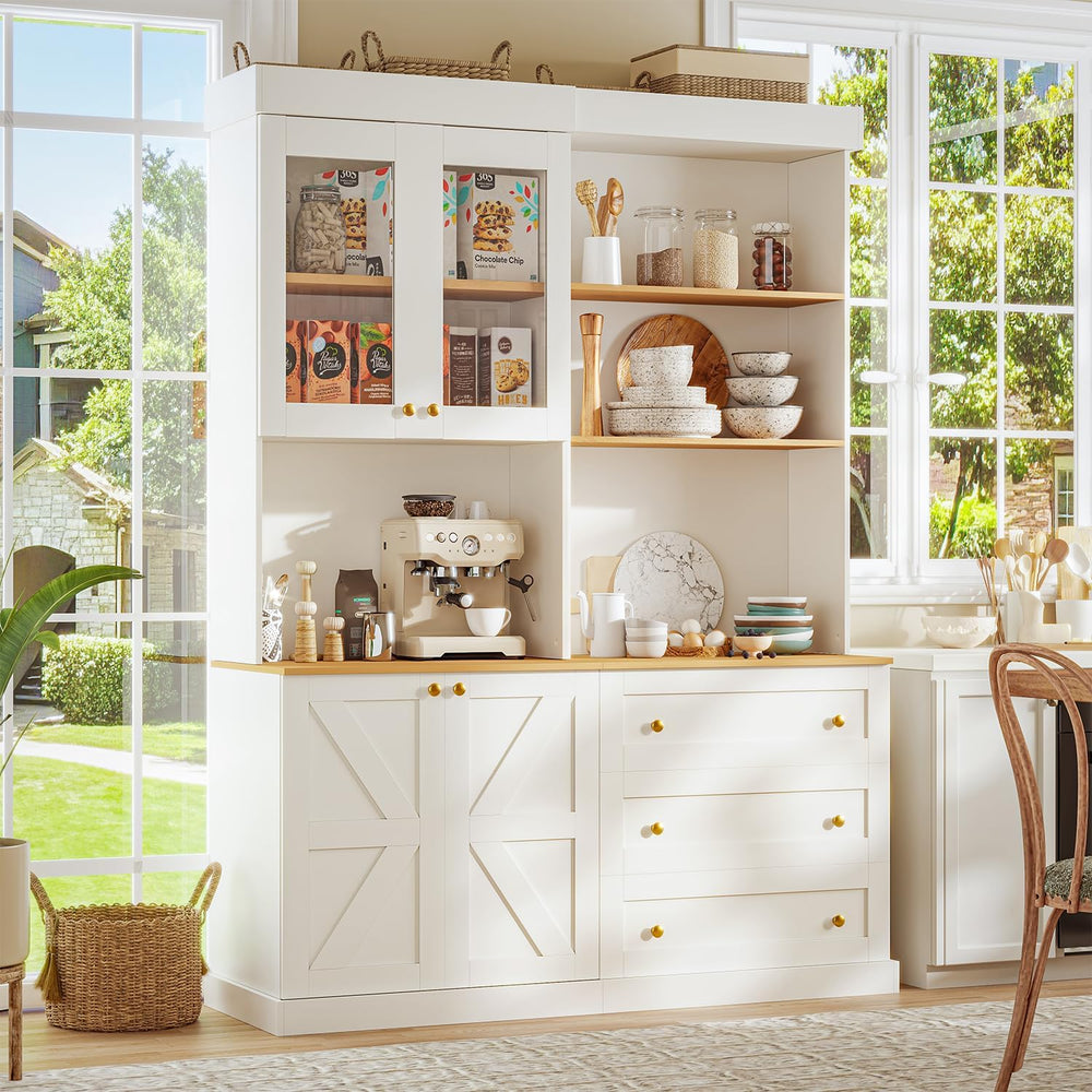 ivaniti 71" Farmhouse Kitchen Pantry Cabinet, White Freestanding Storage...