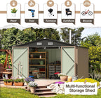 Furniwell 10x8 FT Outdoor Storage Shed, Metal Garden Sheds Outdoor Storage House with Single Lockable Door for Backyard Patio Lawn, Brown