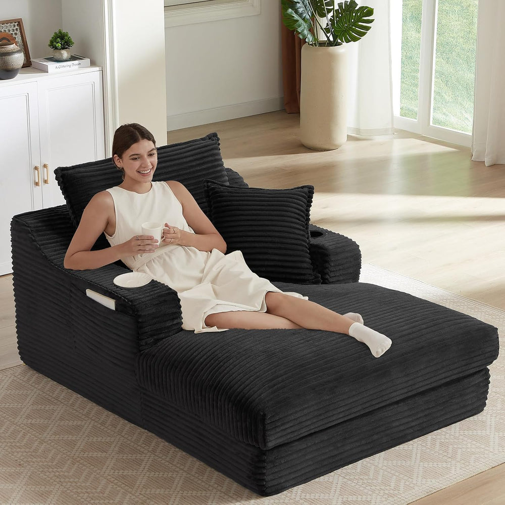 47.2"Oversized Chaise Lounge Chair Indoor,Corduroy Reading Chair with Cu...