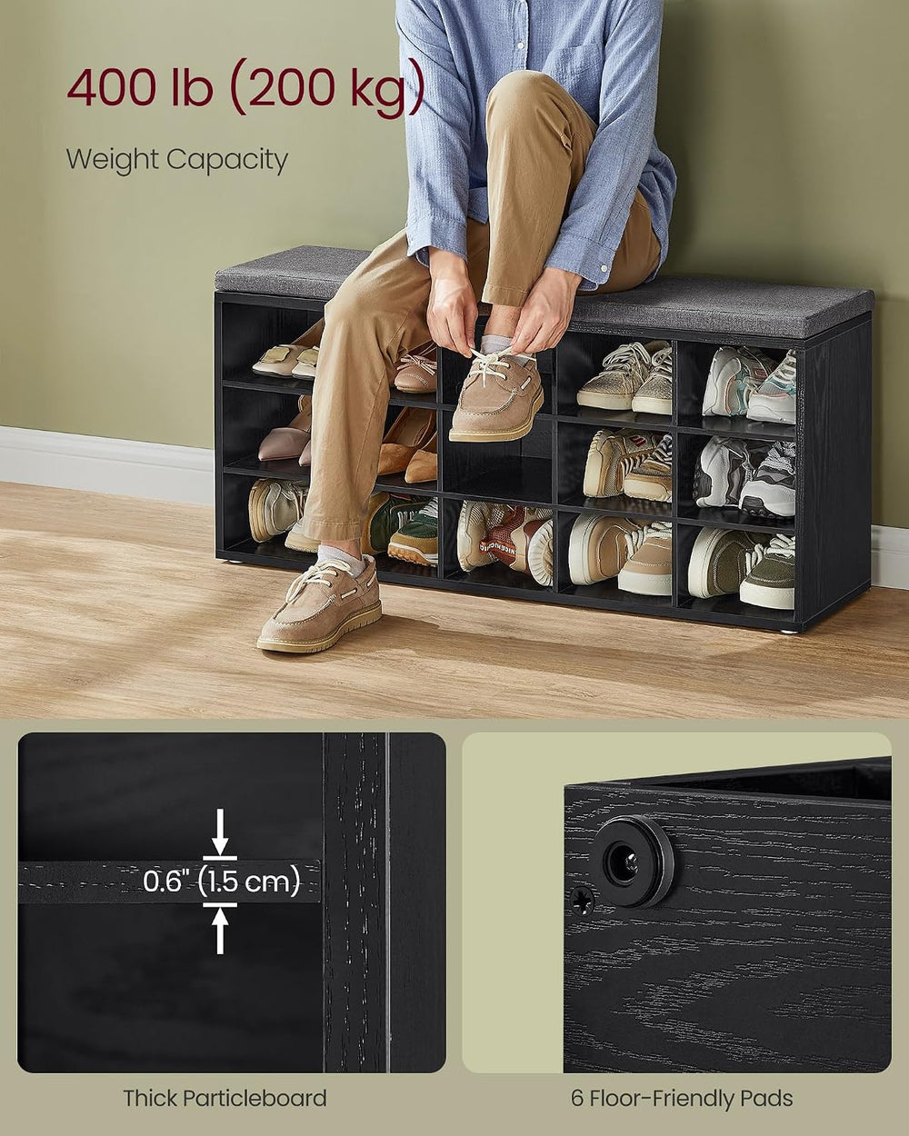 VASAGLE CUSTOS Collection - Shoe Bench, Storage Bench with Padded Seat, Entry...