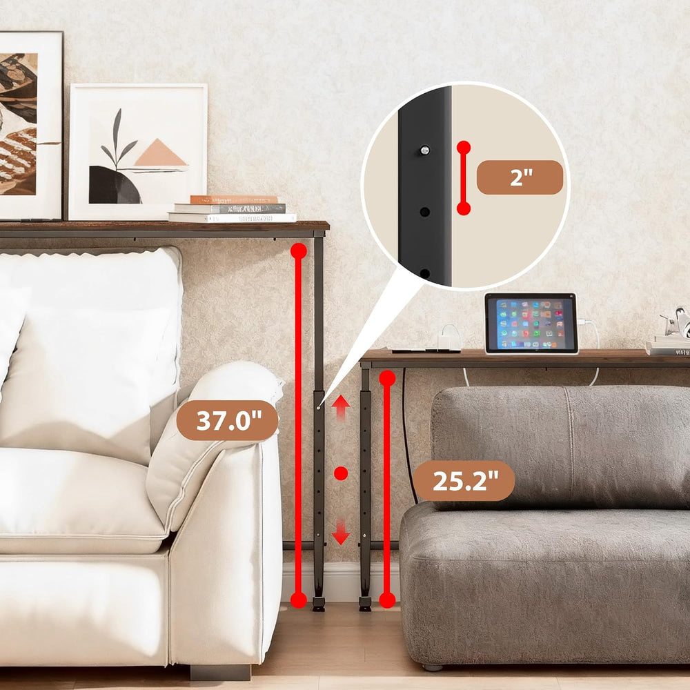 Keelian 90 inch Behind Couch Table with Outlets Sofa Table Rustic Brown | Adj...