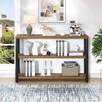 EXCEFUR Industrial Sofa Console Table, Entryway Table with 3 Tier Wood Storage Shelves, Foyer Table for Living Room Hallway Behind Couch, Rustic Brown