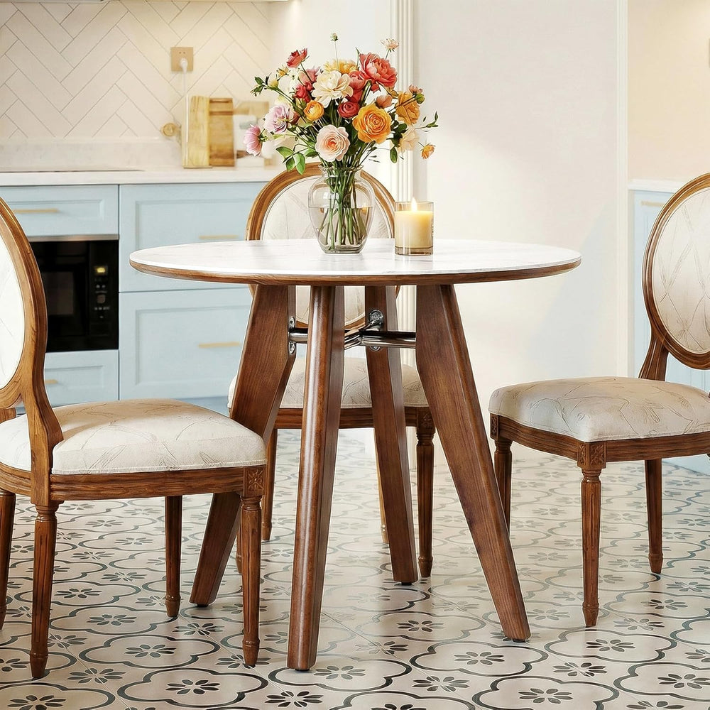 31.5" Round Dining Table, Modern Sintered Stone Kitchen Table with Solid...