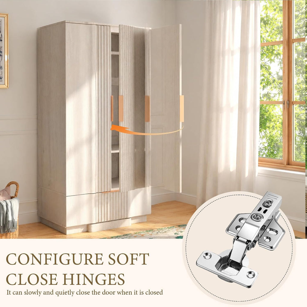 Yechen 67" Fluted Armoire Wardrobe Closet with Doors and Drawer | Wooden Wardrobe Cabinet with Adjustable Shelve, Modern Small Armoires for Hanging Clothes Coats for Bedroom, White Grey