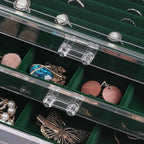 Frebeauty Extra Large Acrylic Jewelry Box for Women 5 Layers Clear Jewelry Organizer Velvet Earring Box with 5 Drawers Rings Display Case Necklaces Holder Tray for Women Girls(Blackish Green)