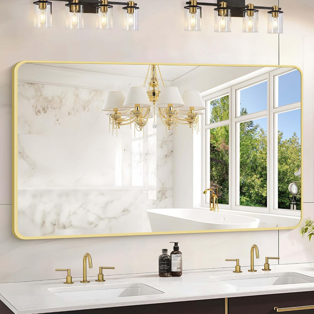 55"x30" Gold Bathroom Mirror, Large Rectangle Mirror, Rectangular W...