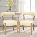 Modern Dining Chairs Set of 2, Faux Leather Upholstered Kitchen & Dining Room Chairs, Mid Century Modern Wooden Dining Chairs Oversized Sturdy Rounded Chairs Curved Back, Beige