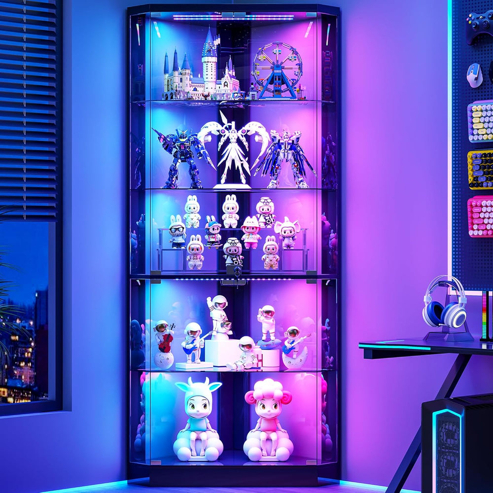 Lvifur Corner Display Cabinet with RGB Lights,5-Tiers Curio Cabinet Display C...