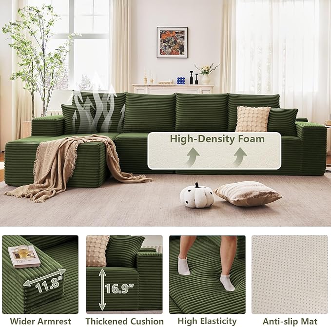 135" Cloud Sectional Couch with L-Shape Chaise, Modern Modular Comfy Sof...