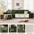 135" Cloud Sectional Couch with L-Shape Chaise, Modern Modular Comfy Sofa with Deep Seat, Upholstered Corduroy Couches Sleeper Chaise Longue for Living Room Bedroom, No Assembly Required, Green