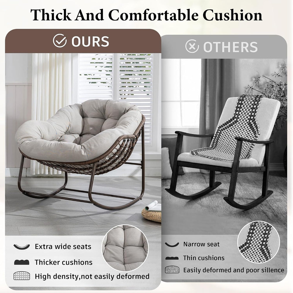 Large Indoor Outdoor Rocking Chair, Oversized Rocking Papasan Chair with Thic...