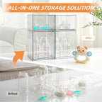 Baby Bottle Organizer, 4 Pack Bottle Storage Organizer Baby with Labels, Clear Stackable Storage Drawers for Bottles, Nipples, Pump Parts, Bottle Station Organizers for Countertop and Cabinet