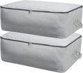 2PCS Durable Cotton Canvas, Soft Space Save Storage Bag Wardrobe Organizer with Handle & Zipper for Beddings, Comforters, Pillows, Blankets, Clothes, 25.6×18.5×8.7inch, Light Gray