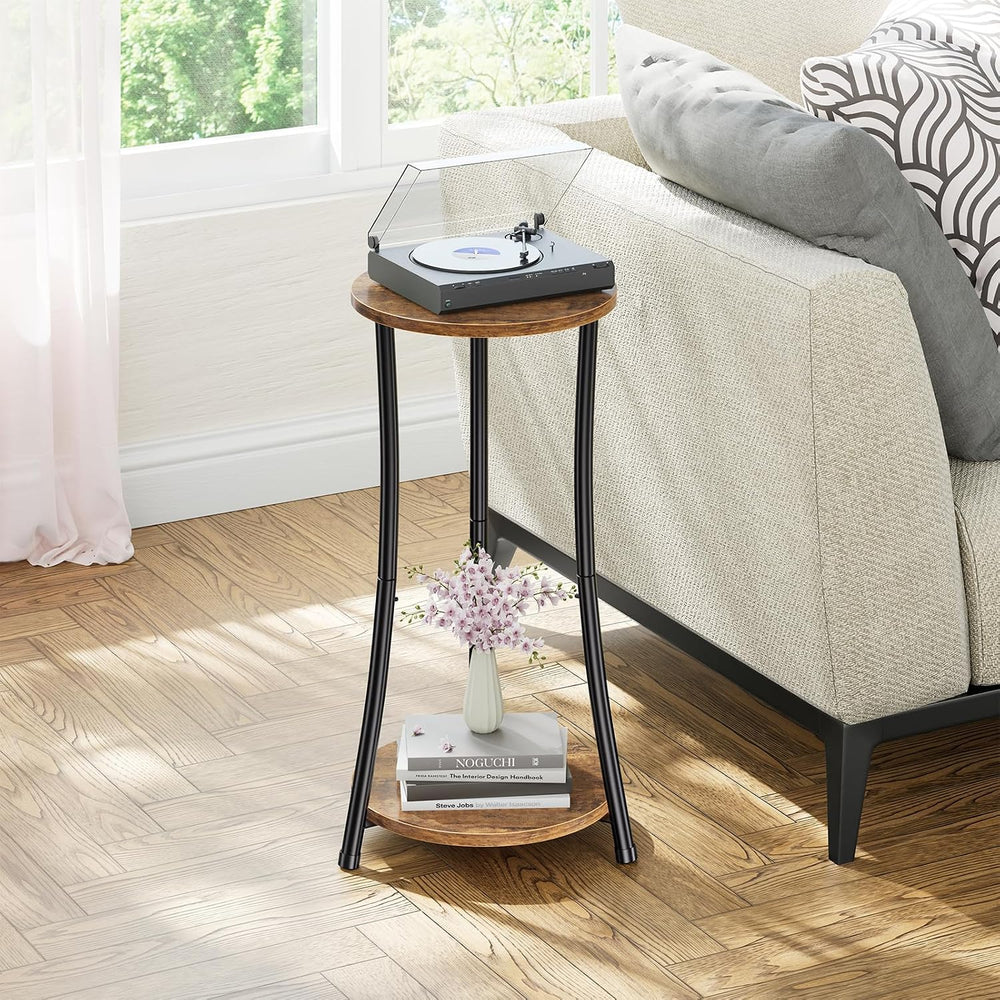 Simple Trending Round Side Table, 2 Tiers End Table for Living Room with Stor...