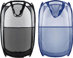 Collapsible Pop Up Laundry Hamper, Extra Large Mesh Foldable Laundry Basket Bag, 28" x 16" x 16", 2 Pack (Black + Blue)