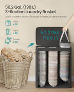 SONGMICS Laundry Basket, 50.2 Gal. Laundry Hamper, 3 Compartments, Easy Assembly, with Lid and Handles, Removable Liners, 25.2 x 15.7 x 29.5 Inches, Ink Black ULCB814BH01