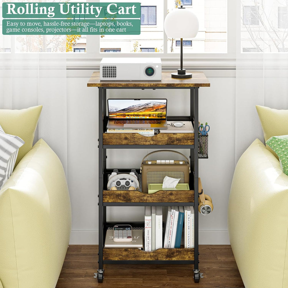 XYZLVSI Small Rolling Microwave Cart, 4 Tier Kitchen Storage Rack on Wheels |...