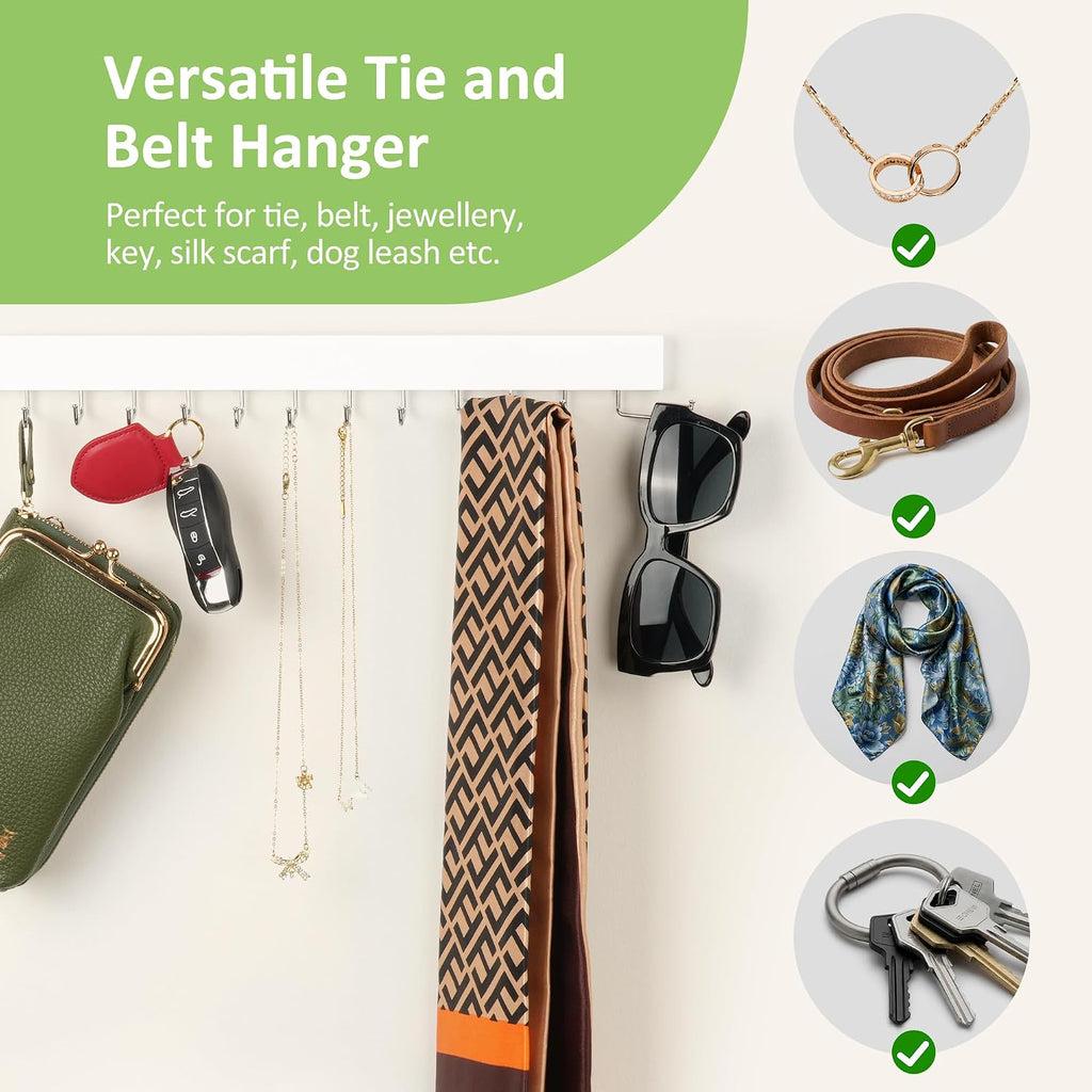 2 Pack Tie Hanger Wall Mounted, Wooden Tie Rack Belt Hanger with 24 Non Slip 180° Rotating Hooks, Belt Organizer Space Saving Tie Hanger for Closet, Tie Holder & Tie Organizer, White