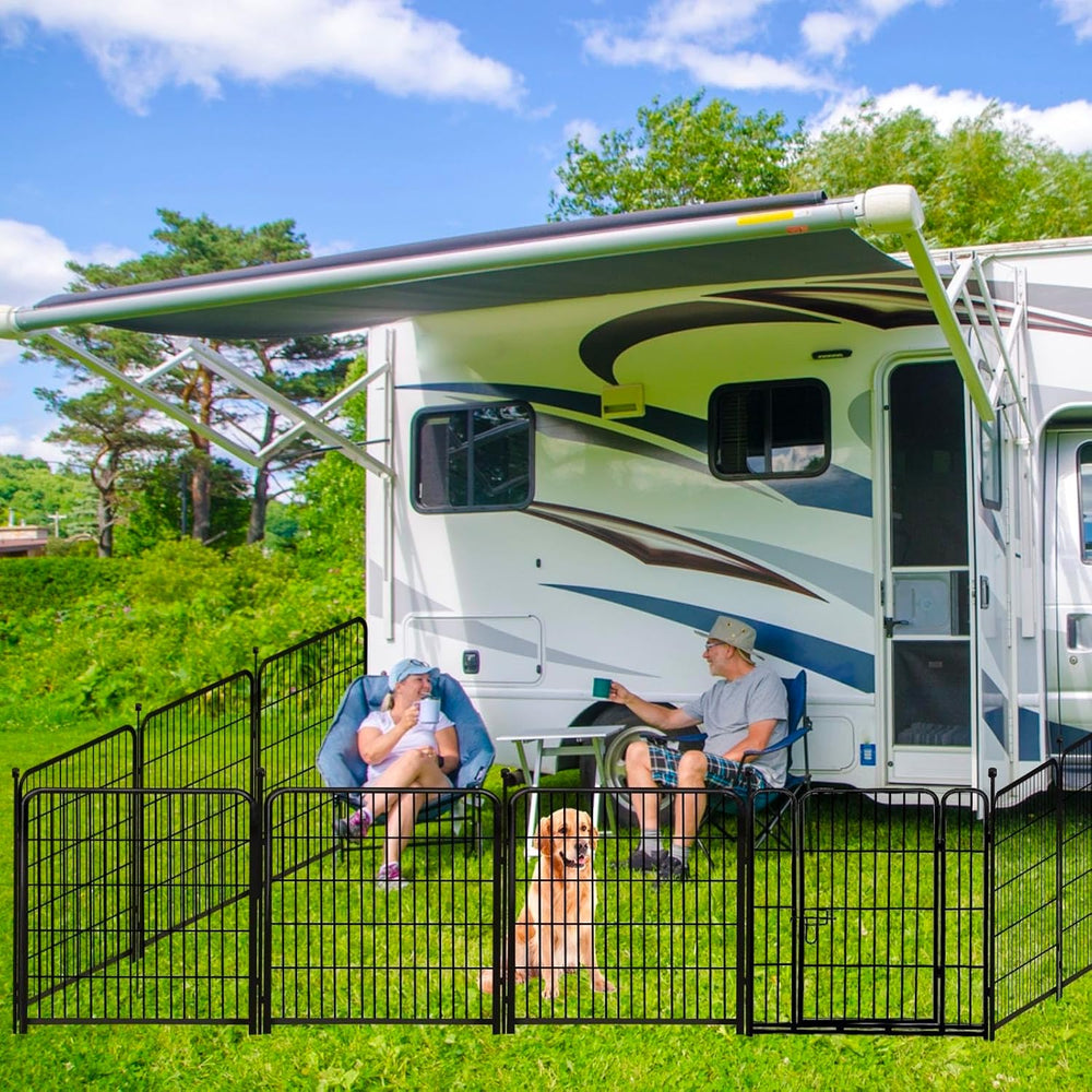 ADAVIN 48in Dog Fence, 4 Panels Tall Garden Fence with Low Threshold Gate