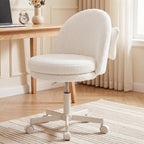 COMHOMA Vanity Chair with Wheels Velvet Tall Office Chair with Back,Armless Desk Chair Comfy Height Adjustable, Soft Lumbar Support for Girls Bedroom Home Vanity Bow Pillow for Gift,White