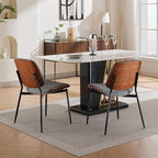 Dining Chairs Set of 8, Mid Century Modern Accent Dining Room and Kitchen Chairs, Upholstered PU Leather Vertical Stripe Chairs for Vanity with Walnut Bentwood and Metal Legs, Gray