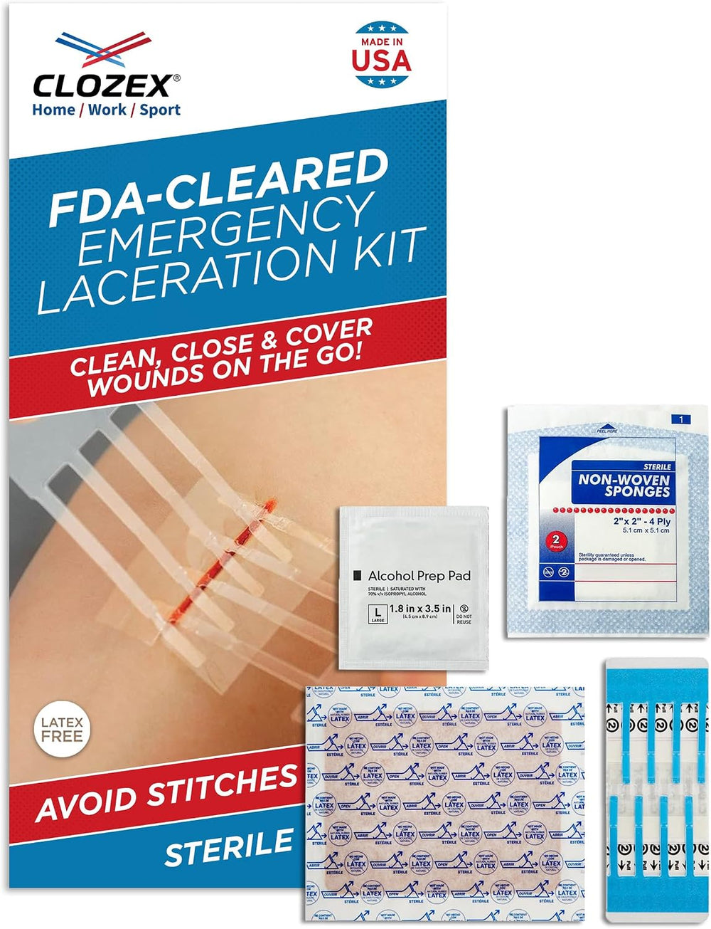 Clozex Emergency Laceration Kit - Repair Wounds Without Stitches, Skin Closur...