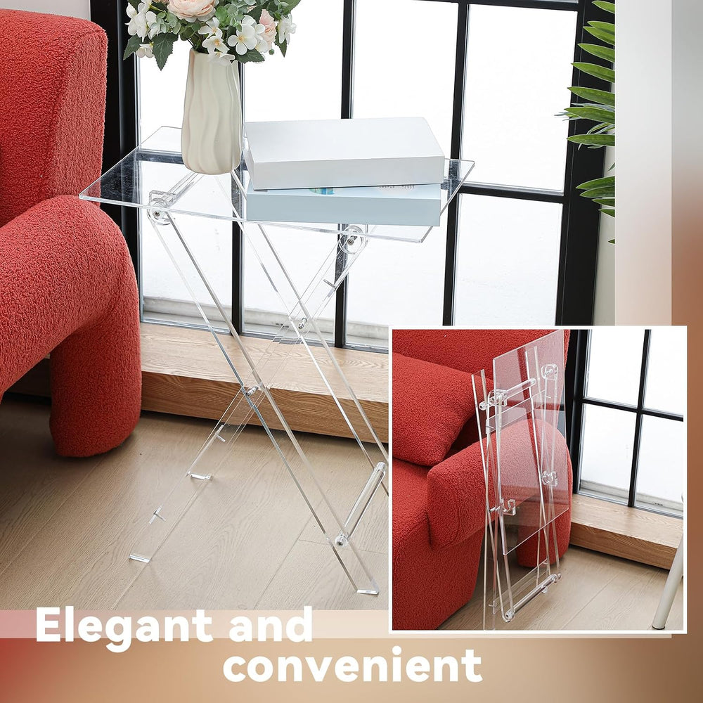 Beeveer Acrylic Foldable TV Dinner Table Small Folding Clear TV Tray Space Sa...