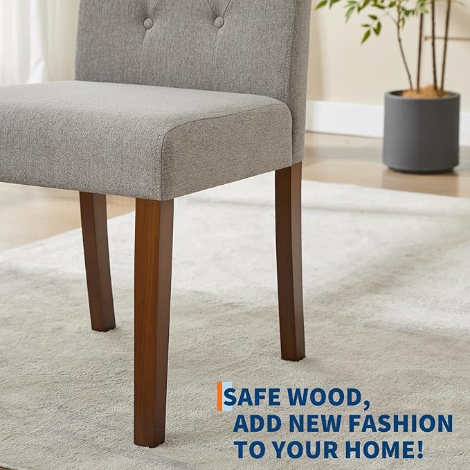 Upholstered Dining Chairs Set of 2, Modern Fabric Kitchen Side Chairs with Sturdy Wood Legs, Parsons Design, Comfortable Soft Linen for Dining Room, Restaurant, Cafe, Gray