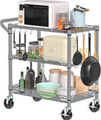 Rolling Cart with Wheels, Heavy Duty 3 Tier Metal Utility Cart 990lbs Capacity, Multi-Purpose Wire Rolling Storage Trolley for Kitchen Garage Office Commercial Use, Gray