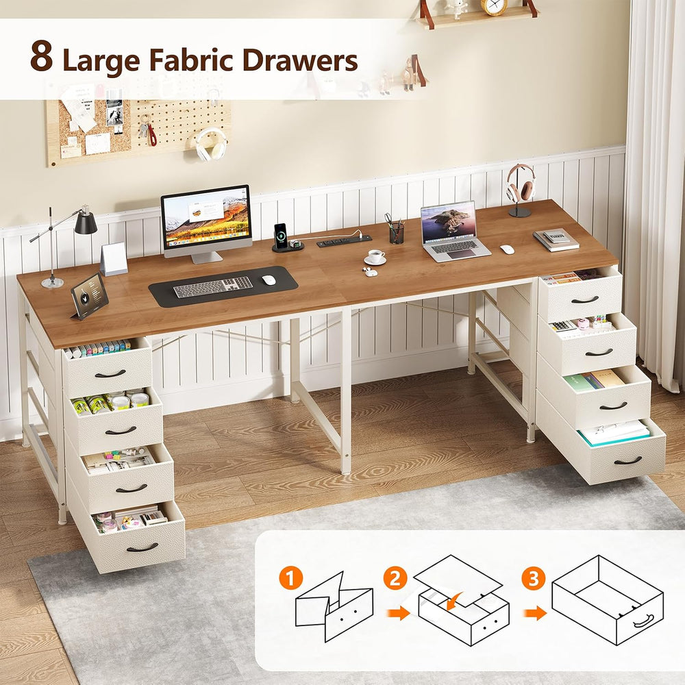 TVU 2 Person Desk with 8 Drawers, Large Home Office Computer Desk with Power ...
