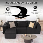 107.4" Cloud Couch Sectional, Modular Sofa with Deep Seat, Plush Corduroy L Shaped Boneless Couch, Convertible Sectional Couches for Living Room, 4Seat, Black
