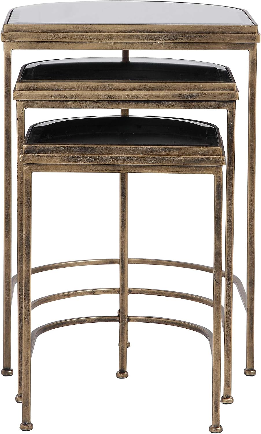 Elegant Demilune Half Oval Nesting Table Set 3 Modern Bronze Metal Mirror Top