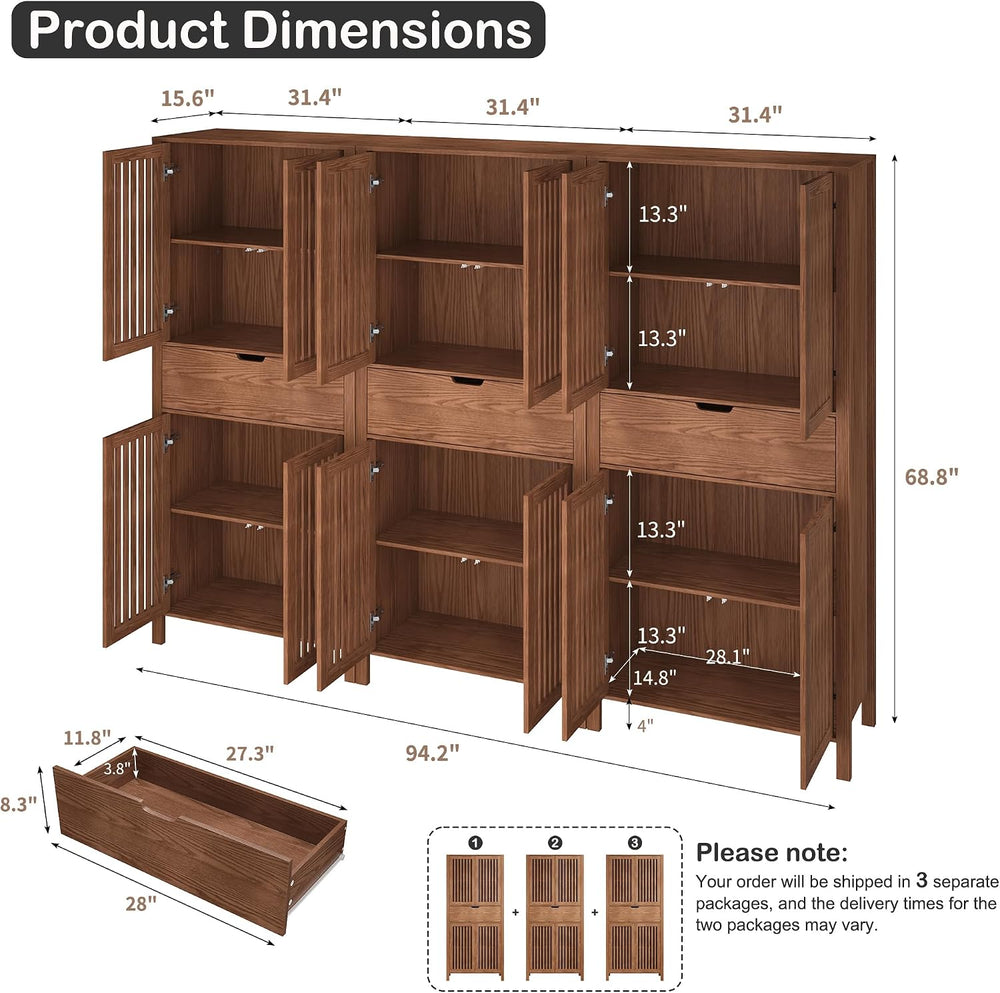 BVIUNTWO Set of 3 Farmhouse Tall Storage Cabinets, Wooden Kitchen Pantry Cupb...