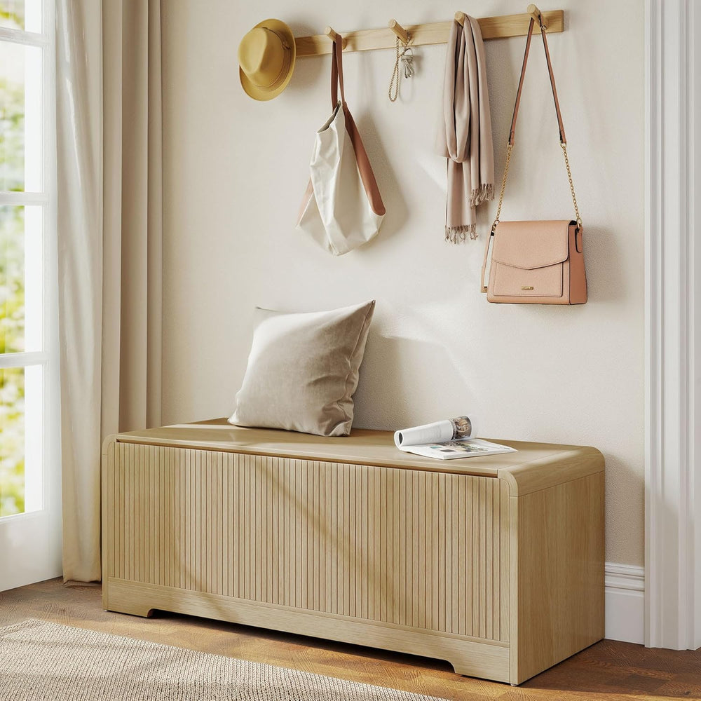 Storage Chest, 47.2" Large Entryway Bench with Storage, Wooden Storage C...