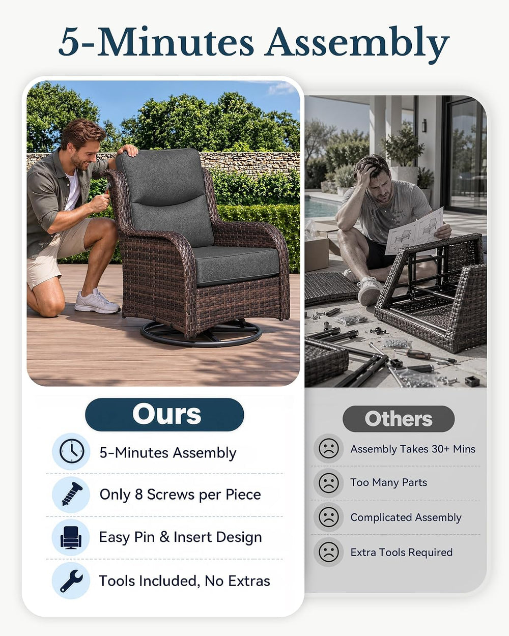 HILLGA Luxury Outdoor Patio Furniture Set with 6-Inch Thick Cushions