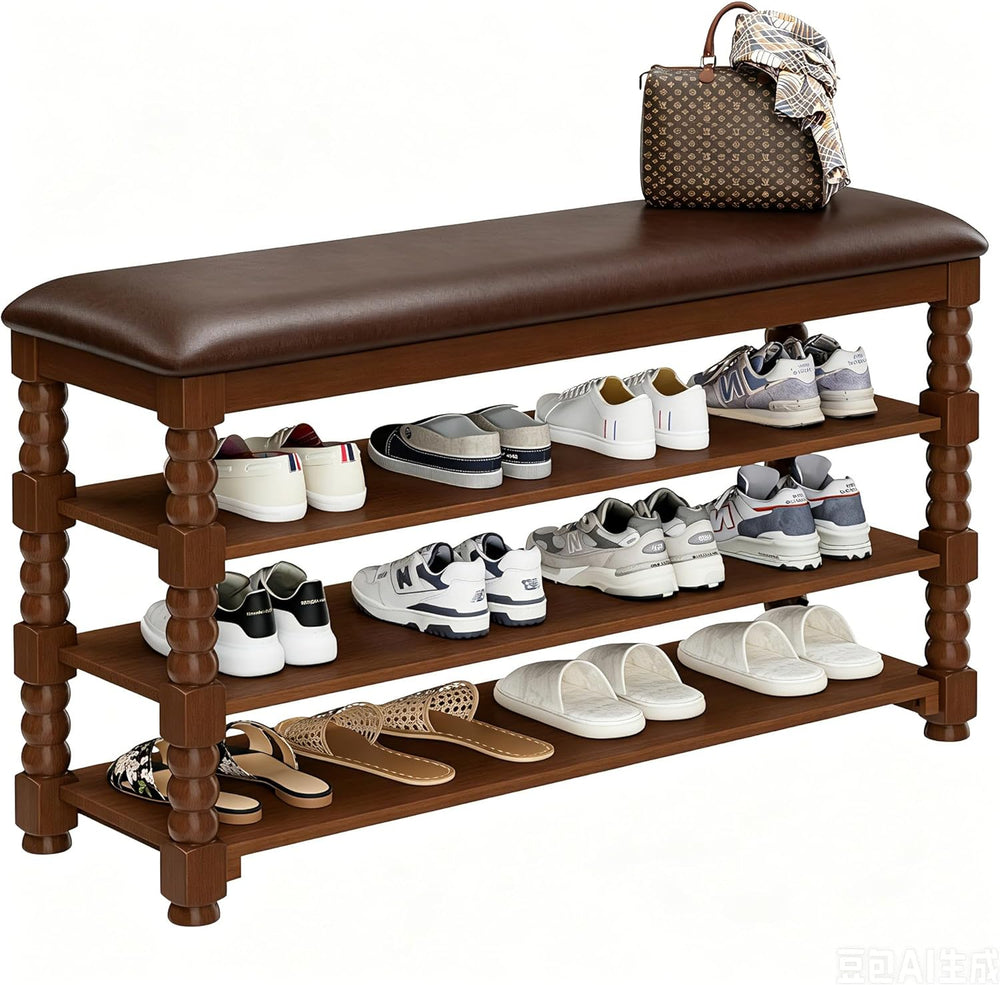 Homleke Solid Wood Shoe Storage Bench with Cushion,Classic Turned Ball Legs |...
