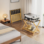 BAMBOOHOMIE Bamboo Luggage Rack for Guest Room, Wide Suitcase Stand with Storage Shelf, Folding Luggage Stand Holder for Bedroom Hotel, 26.77" Thickened Luggage Rack for Suitcases, Natural