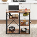 soges 3-Tier Kitchen Baker's Rack, Compact Microwave Stand, Rustic Brown | Space-saving for Apartments, Kitchen, Pantry, Living Room, Sliding Storage Basket, 5 Hooks, Sturdy X-Frame, Easy Assembly