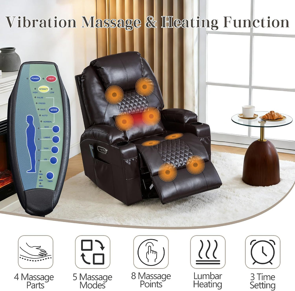 AHMED Dual Motor Power Swivel Rocker Recliner Chair, Faux Leather, Brown | El...