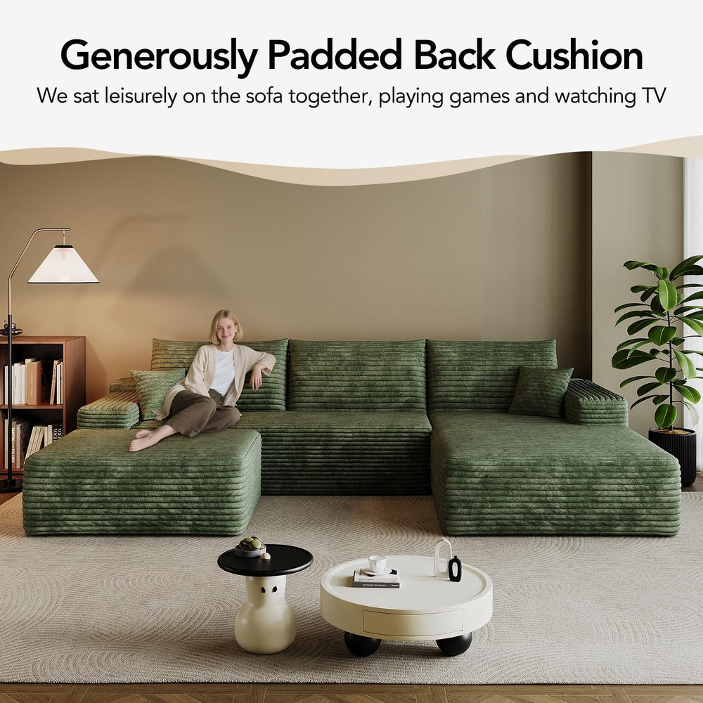 107.7" Sectional Couch Modern Modular U - Shape Corduroy Upholstered Sof...