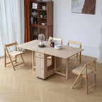 Wood Drop Leaf Folding Dining Table with 2 Drawers and 4 Wheels, Wooden Padded Chairs Set of 4, Space Saving Dining Table with 4 Chairs