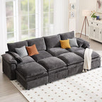 130" U Shaped Modular Sectional Sofa, Couch with Ottoman Storage, Chenille Cloud Couch with Plush Deep Seating for Living Room, Bedroom (Grey, 8 Seat)