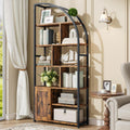 Jehiatek 71" Arc Gold Bookshelf with Storage Cabinet, Tall 6 Tiers Industrial Bookcase with Sturdy Metal Frame, Geometric Book Shelf for Lving Room, Home Office, Black and Brown