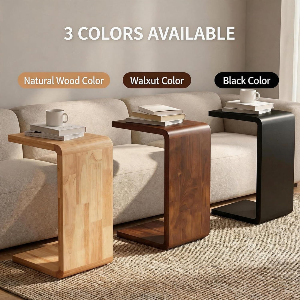 C-Shaped End Table, Wooden Narrow Couch Side Table for Laptops and Narrow Spa...
