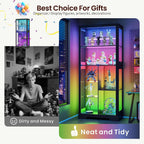 Lvifur 71” Glass Display Cabinet with RGB Light for Collectibles - Black | 4mm Tempered Glass Doors, 7-Tiers Large Storage Capacity, Human Sensor, 12 Color Adsjutable Lights, 7 Shelves, Lockable Door