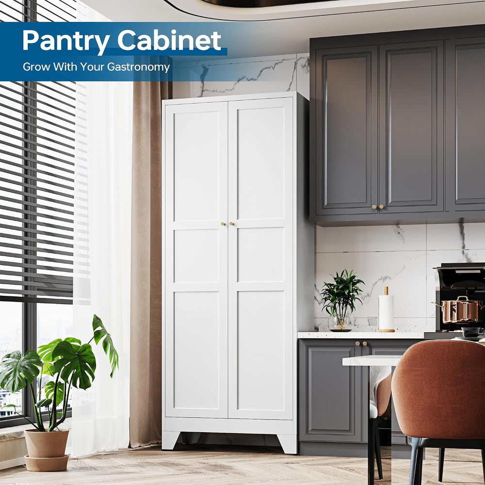 PEUKC 75" Farmhouse Metal Storage Cabinet with Doors and 4 Adjustable Sh...