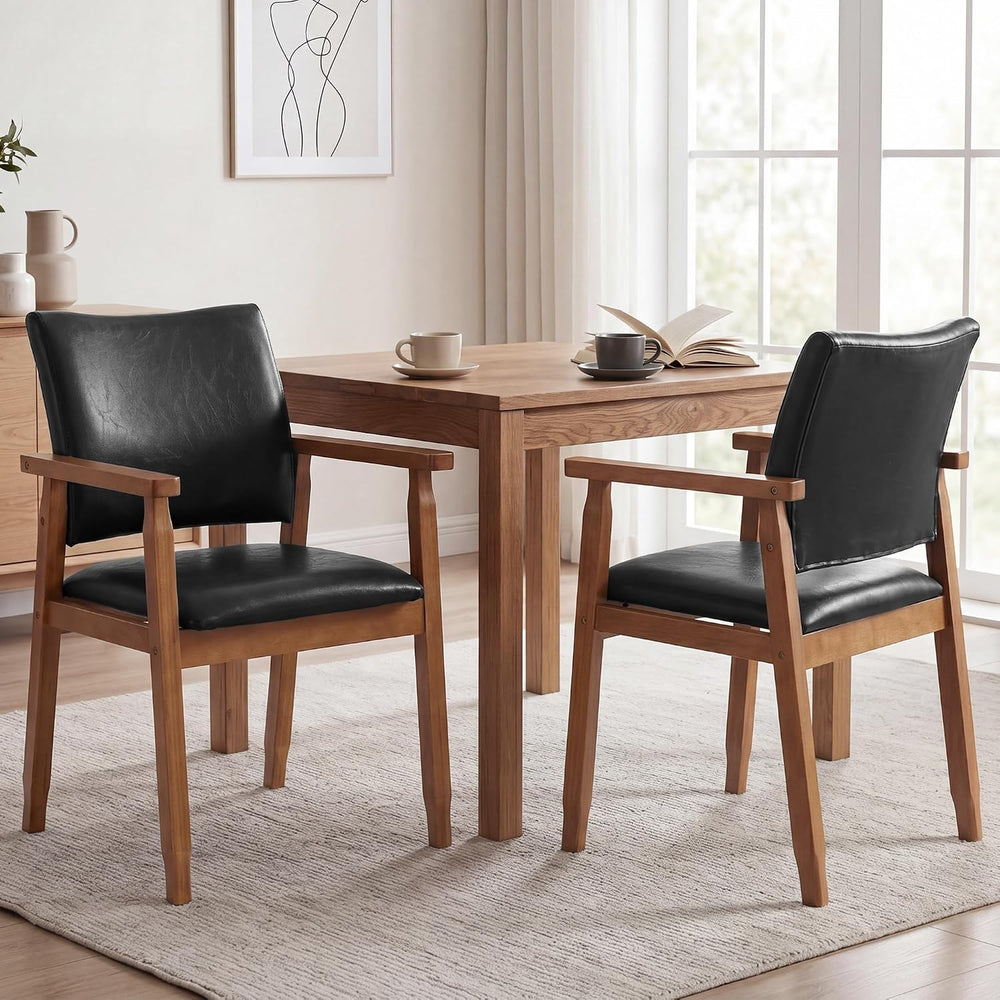 GOTMINSI Mid-Century Modern PU Leather Dining Chair with Arms, Solid Wood Fra...
